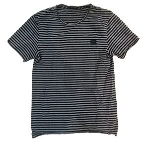 Acne Studios Black and Gray Striped Shirt with iconic Nele Face Logo